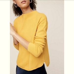 Aritzia babaton Chalmers Sweater mustard yellow linen wool Mock neck sweater XS